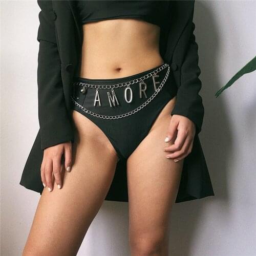 AE-CANFLY Gypsy LAMORE Letter Belly Waist Chain Jean Dress Accessories Personality India Metal Love Belt Body Jewelry for Women