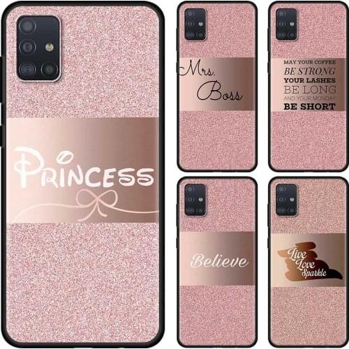 Gold Pink Rose Glitter Hearts Phone Case for Samsung Galaxy A51 A71 A21s A12 A31 A41 A32 A02s A11 A72 A52 A42 5G A01 A91 Cover