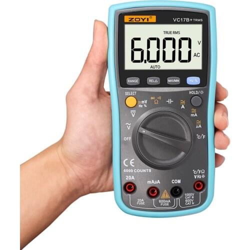 ZOTEK VC17B+ 6000 Counts True-RMS Digital Multimeter Auto Range AC/DC Voltage Current Meter Ohm Diode Voltmeter with Blacklight