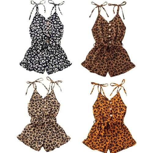 2020 Brand Infant Baby Girls Leopard Rompers Overalls Spaghetti Strap Sleeveless Button Jumpsuits 2020 Button Fashion Outfits