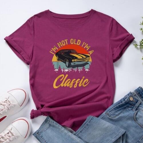 Women T-shirt Summer Fashion Short Sleeve Car Letter Print Graphic Female Casual T Shirt Ladies Regular Vintage O-Neck Tees Tops