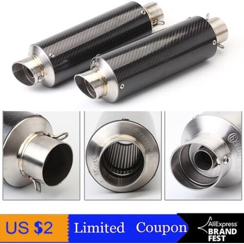 51mm Motorcycle Exhaust Pipe Muffler CB400 CB600 Z750 Z800 530 MT07 GY6 Motorbike Muffler Silencer Escape Moto Carbon Fiber