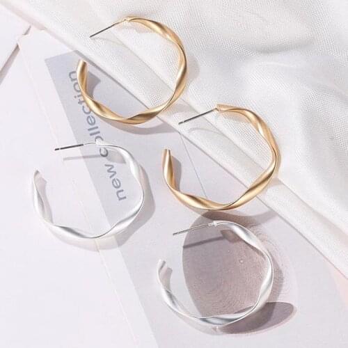 Hoop Earing Creative Geometric Twisted Vintage Matte Earrings For Women Gold Silver Color Earring Earings Jewelry Earing D153