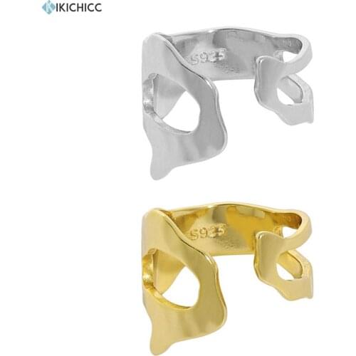 KIKICHICC 925 Sterling Silver Gold Plain Resizable Rings Irregular Geometric Open Rings Luxury Big Large Jewelry For Women