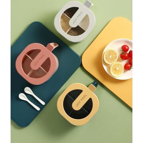 Spices Storage Seasoning Box Four Grid Salt Pepper Sugar Jar Lid Transparent Container Pumpkin Spice Kitchen Canister Sets Ins