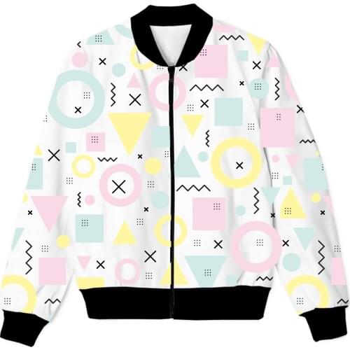 REAL American SIZE 90s Geometric Shapes Sublimation print Zipper Up Jacket plus size 4XL 5XL 6XL
