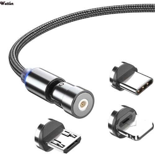 3-in-1 Magnetic Rotating Fast Charge Cable Date Cable 3A 360 Rotate Magnetic Cable Micro USB Type C Cable For iPhone Samsung