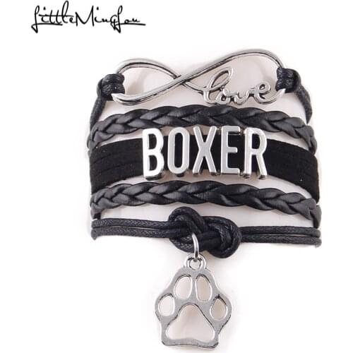 Little MingLou Infinity Love BOXER bracelet dog animal pet paw charm leather wrap men bracelets & bangles for women jewelry