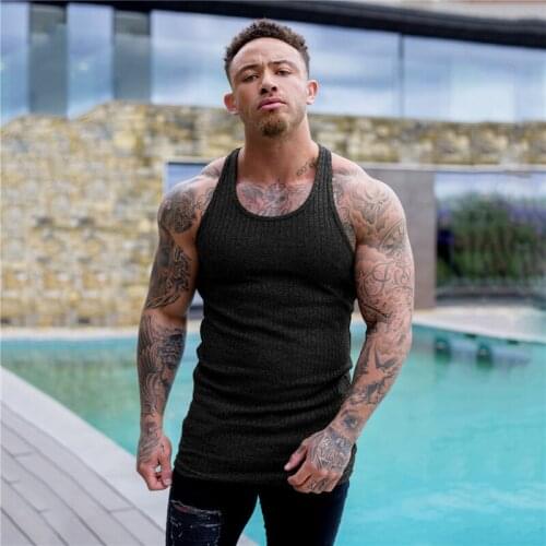 Mens Knitted Singlets Slim Fit High Quality Fitness Bodybuilding Tank Top Men Gym Sporting Mens Vests Pullovers T shirt