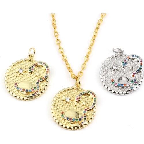 Copper Galaxy Charms Planet Micro Pave Multicolor Rhinestone Pendants DIY Making Necklace Bracelets Jewelry 26mm x 20mm,1Piece