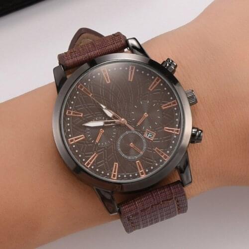 Fashion Quartz Watch PU Leather Strap Round Dial Wrist Watch for Casual Daily Office -MX8