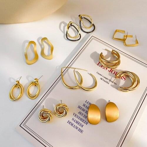 Trend Vintage Gold Metal Drop Earrings Europe America Irregular Geometric Big Circle Dangle Earrings Fashion Jewelry For Female