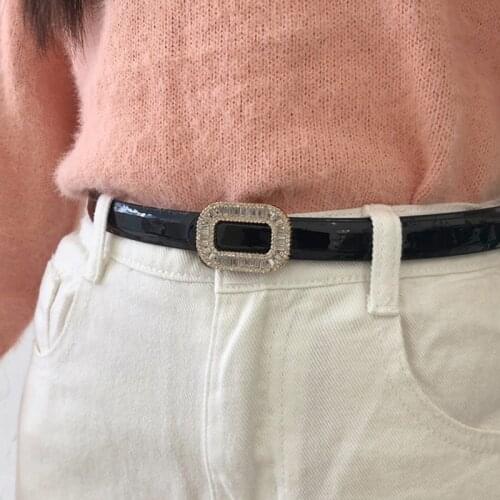 Fashion Leather Thin Belt For Women Rhinestone Buckle Waist Strap All-match Female Jeans Dress Trouser Decorative Waistband