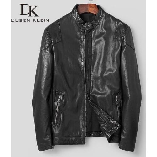 DK Vegetable Tannin Sheepskin Leather Coat Men Casual Top Quality Black Leather Genuine Coats