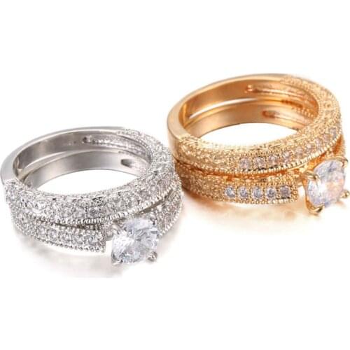 Ladies 2pcs double ring set 3A zircon high quality fashion temperament ring popular jewelry