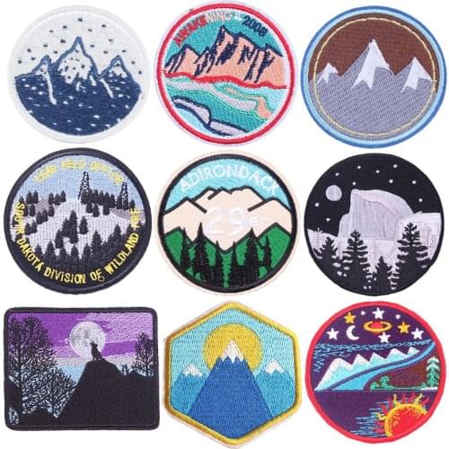 Patches For Clothing Landscape Stripe Appliqued Tshrit Art Mountain DIY Accessories Patches On Clothes Stickers Iron On Patches