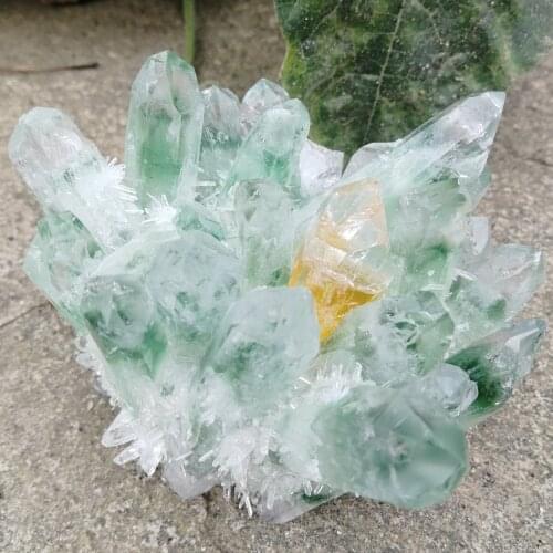 550-650g Natural Green Phantom Quartz Stones Specimen And Minerals Cluster Healing Chakra Garden Ornaments Home Decoration