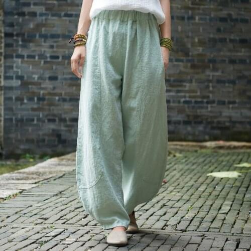 Aransue New 2019 Spring and Summer women Ramie Trousers Lanterns pants