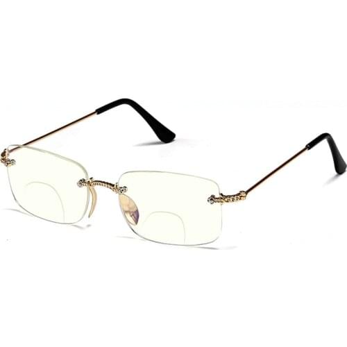 New Anti Blue Light Alloy Rimless Bifocals Reading Glasses For Women Men Look Near Far Computer Presbyopic Eyeglases +1.0~+4.0