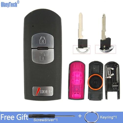 OkeyTech 3Buttons Remote Car Key Shell Cover Case Fob For Mazda 3 5 6 CX5 CX7 Atenza Clip Shiny/Matte Blade Car Key Replacement