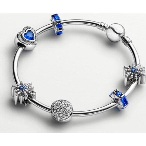 2020 Winter New Exquisite Firework Blue Heart Ice Sculpture Bracelet Charm, Original 1:1 Jewelry Ladies Luxury Anniversary Gift