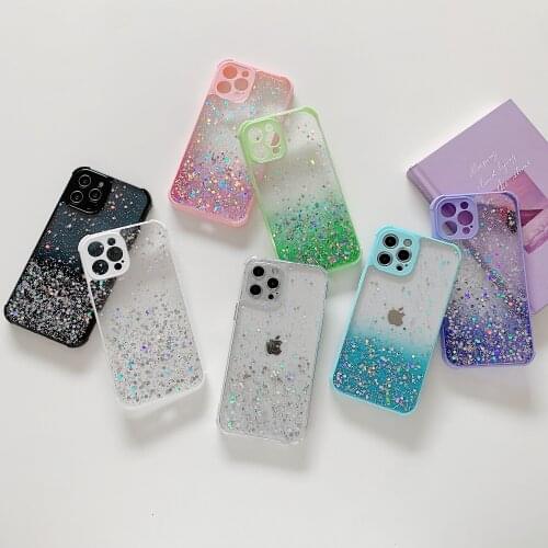 Clear Glitter Phone Case For iPhone 12 Pro 11 Pro Max 12 Mini SE 2020 Cute Gradient Rainbow Sequins Coque