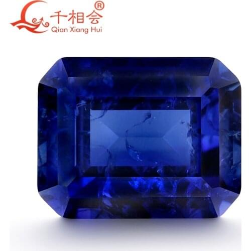 Rectangle shape emerald cut blue color artificial sapphire including minor cracks and inclusions corundum lose gem stone