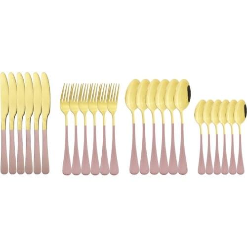 Pink Gold Knife Fork Spoon Teaspoon Dinnerware Stainless Steel Set Silverware Set Cutlery Flatware Outdoor Kitchen DTableware