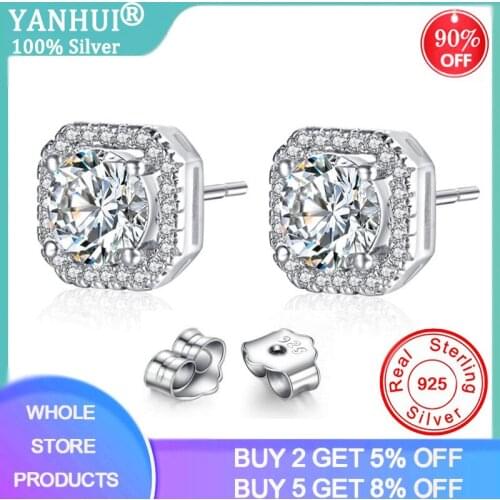 YANHUI New Fashion Geometric Women Stud Earrings Cubic Zirconia Wedding Party Daily Wearable Silver 925 Jewelry Hot Dropshipping