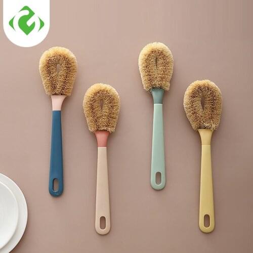 Natural coconut brown non-stick oil long handle pot brush Dish washing oil cleaning brush Can hang type brush Household cleaning