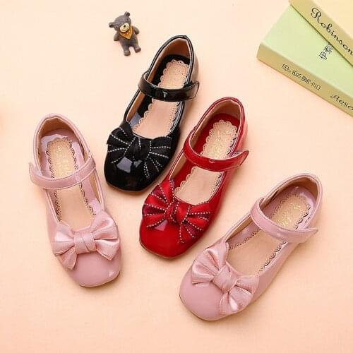 Spring Fashion Lace Bow Leather Shoes Kids Dress Little Girls Party Shoes For 2021 Princess Child 3 4 5 6 7 8 9 10 11 12 Years