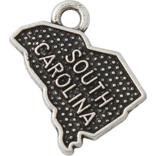 RAINXTAR Vintage Alloy South Carolina Shape State Map Charms Wholesale 12*18mm 50pcs AAC810