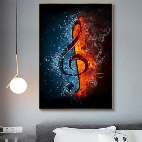 Water and Fire Music Note Canvas Painting Abstract Wall Art Posters and Prints Creativity Canvas Pictures for Living Room Decor