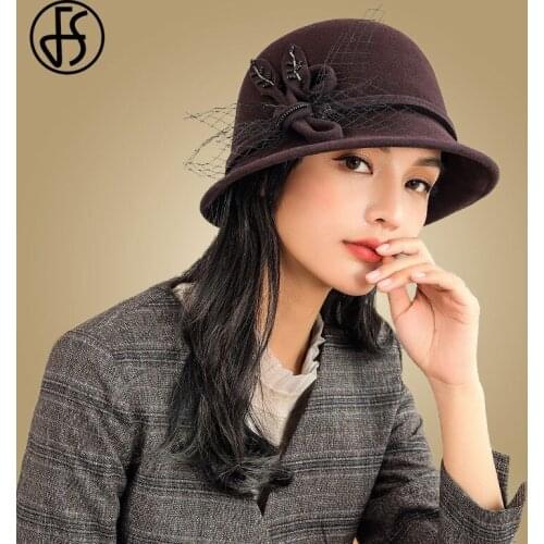 FS British Fedora Hats For Women Fashion Wool Wide Brim Winter Felt Hat Cloche Autumn Vintage Church Hats Lady Chapeau Femme