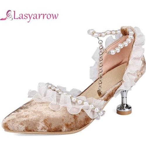 Lasyarrow 2021 summer Pointed toe single shoes womens new high heeled party wedding shoes shallow thin heeled sandals big size