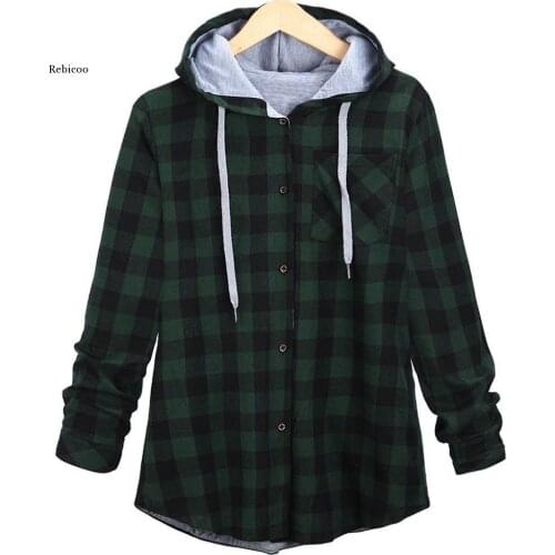 Winter Womens Clothes Ladies Coat Female Long Sleeve Plaid Hooded Cardigan Jacket Blouse