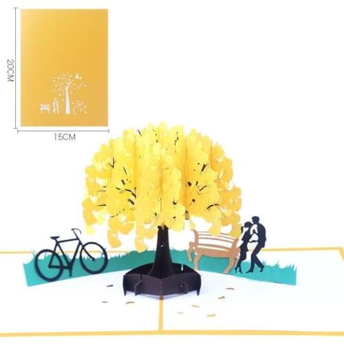 10pcs Handmade Kirigami Origami Ginkgo Leaves Tree 3D Pop UP Greeting Cards Invitation card For Wedding Birthday Party Gift