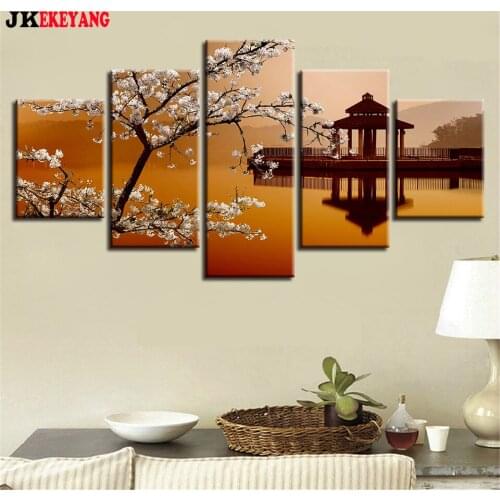 5pcs 5D Diy Diamond embroidery"Lakes, pavilions and flowers"Cross Stitch full square diamond painting decorations for home Y4225