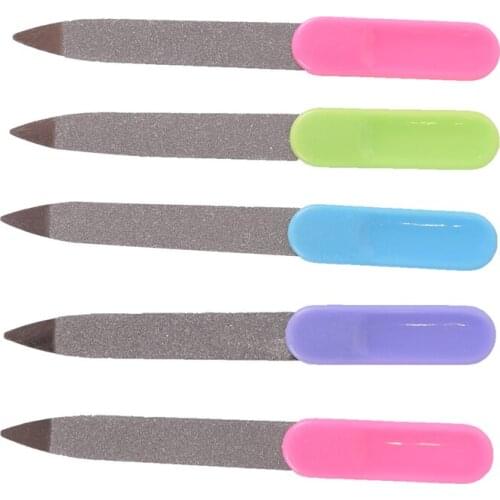 5pcs/lot Nail Art Buffer Files Plastic Handle Metal Double Sided Nail Files Pro Nail File DIY Manicure Pedicure Tool