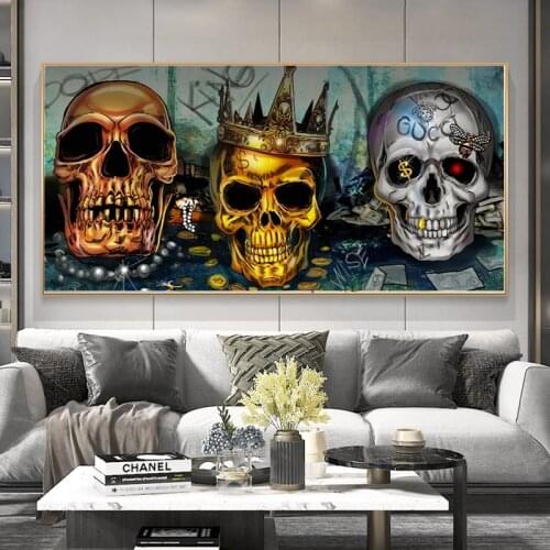 Abstract Three Skull With Dollar Sign Canvas Painting On the Wall Art Poster and Prints Nordic Living Room Home Decor Cuadros