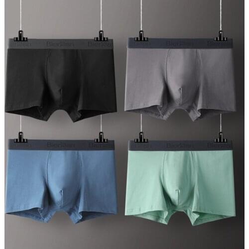 BIERDAN 4pcs/lot Men Boxers Underwear Solid Color Soft Cotton Boxer Underpants Homme Boxer Middle Waist Shorts Panties For Men
