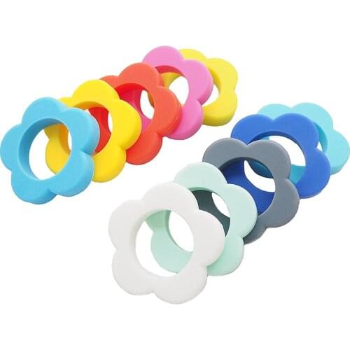 Chenkai 50pcs Silicone Sun Flower Pendant Teether Beads Baby Pacifier Clip BPA Free For Infant Nursing Necklace Making Accessory