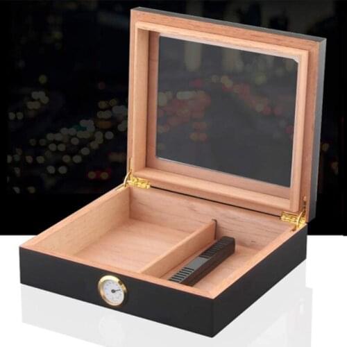 HGHO Cigar Humidor Handmade Wood Cigar Box Desktop Humidor with Hygrometer and Humidifier Cedar Divider Holds 20 Cigars