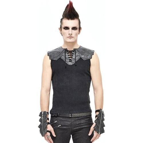 Steampunk T Shirt For Men Sleeveless Tie Drawstring Fighting Shirt Tough Guy Fighting Slim Shirt