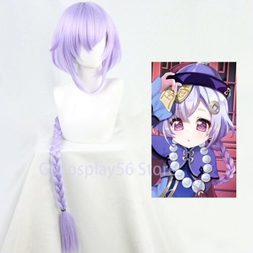 Genshin Impact Qiqi Wig Cosplay Light Purple 120cm Long Braids Lavender Heat Resistant Hair Women Game Role Play Accessory