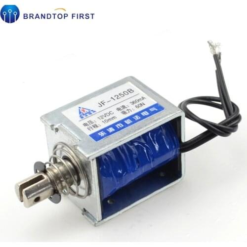 JF-1250B DC 12V 24V 360mA jenis Push Pull bingkai terbuka basah-katup Solenoid elektromagnet, 10 mm 60N