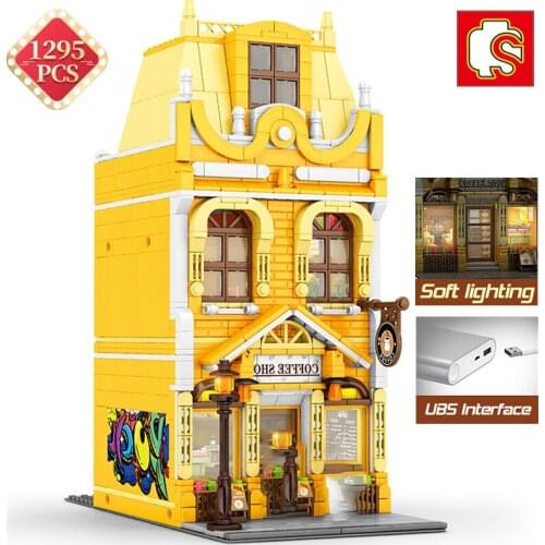 SEMBO Technical European Style Cafe Building Blocks Creator Street View Architecture Model Bricks Assembly Toys Gift for Kids