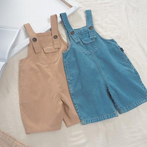 Summer Toddler Boys Overalls Casual Korean Denim Jumpsuit for Girl Baby Child Pants Jeans Fashion Pocket Baby Boys Denim Shorts