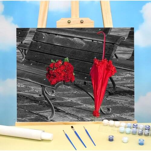 Red Umbrella Rose Flower DIY Paint By Numbers Complete Kit Oil Paints 50*70 Picture By Numbers Photo Handmade Adults Drawing