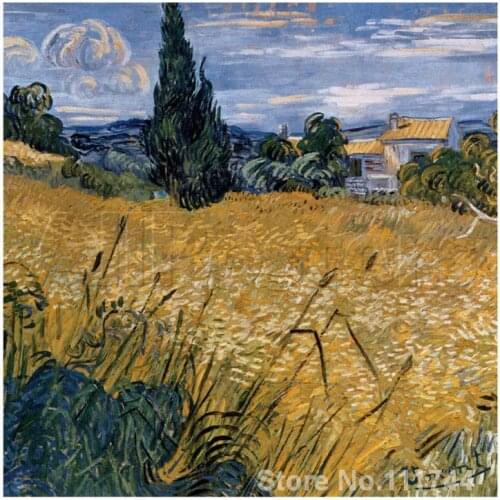 Wall art Champ De Ble Vert Avec Cypres by Vincent Van Gogh paintings on canvas Handmade High quality